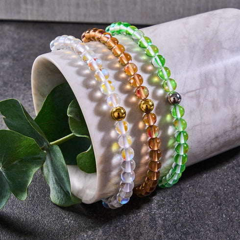 Supernova arc-en-ciel | Or | Bracelet de perles en macramé de verre Galaxy